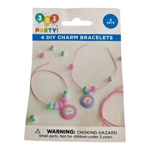 321 Party Favor 4 DIY Charm Bracelets Craft Kit Unicorn Rainbow Kids Girls Fun